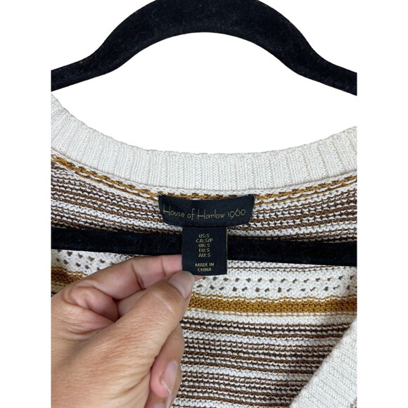 House of‎ Harlow 1960 Cardigan Womens Small Stripe Puff Sleeve Cropped Sweater - Picture 3 of 10